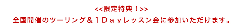 限定特典 全国開催のツーリング＆１Ｄａｙレッスン会に参加いただけます。